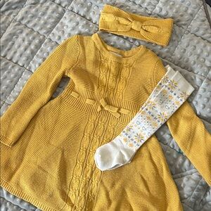 Adrienne Vittadini Yellow Knit Dress with Headband and Socks
